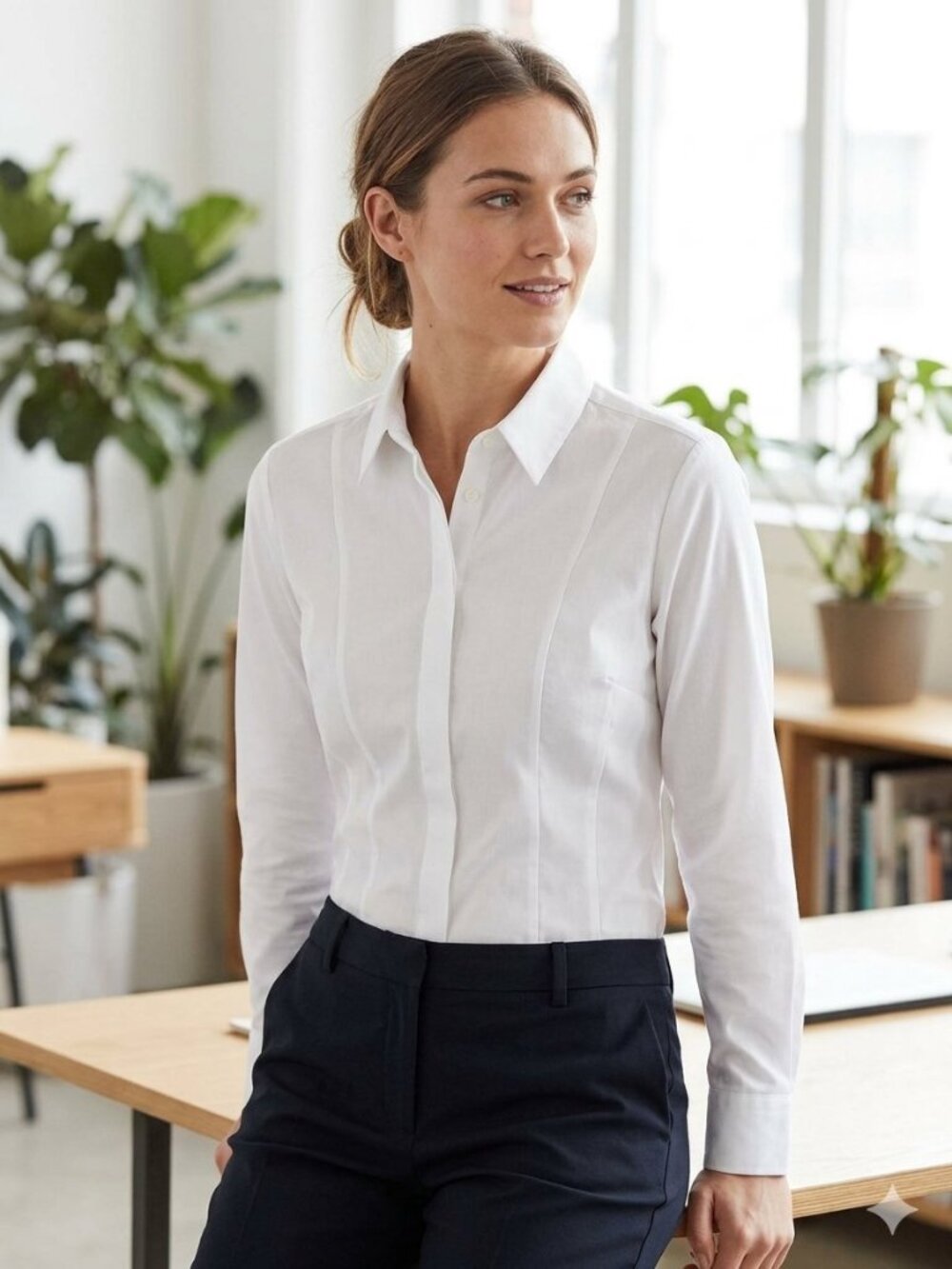 White House Black Market White Cotton Blend Tailored Button Up Blouse Top 8